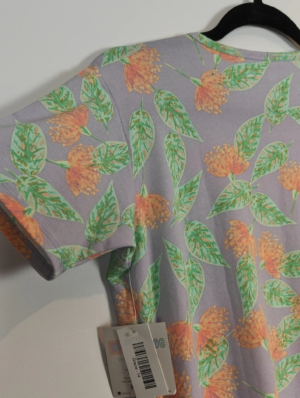 Lularoe NWT Gracie Girls Floral Short Sleeve Tee  Purple, Orange & Green Size 14